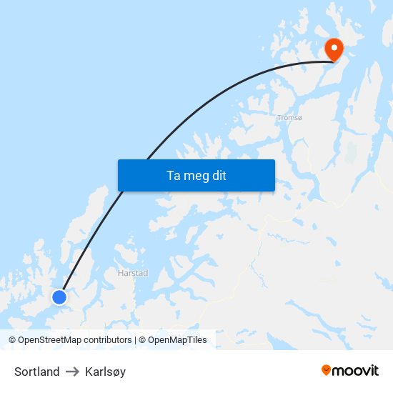Sortland to Karlsøy map
