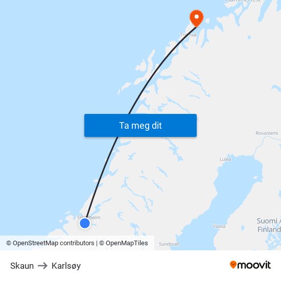 Skaun to Karlsøy map