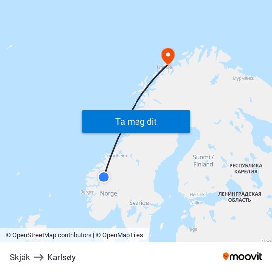 Skjåk to Karlsøy map