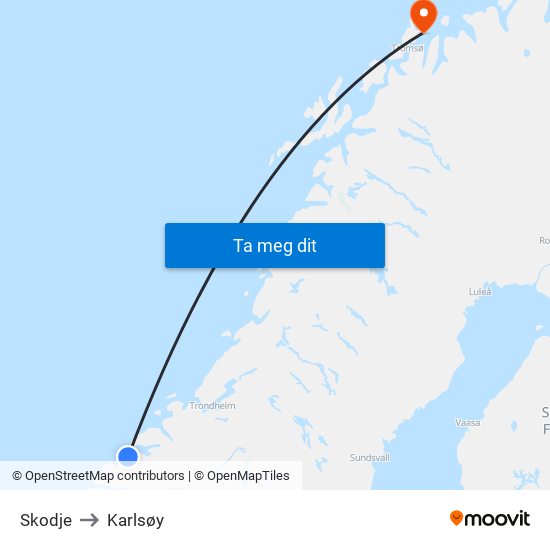 Skodje to Karlsøy map