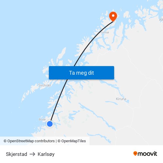 Skjerstad to Karlsøy map