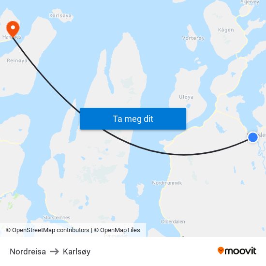 Nordreisa to Karlsøy map