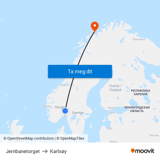 Jernbanetorget to Karlsøy map