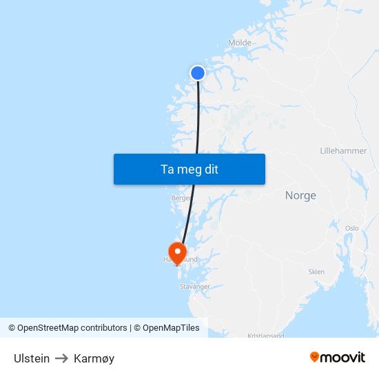 Ulstein to Karmøy map