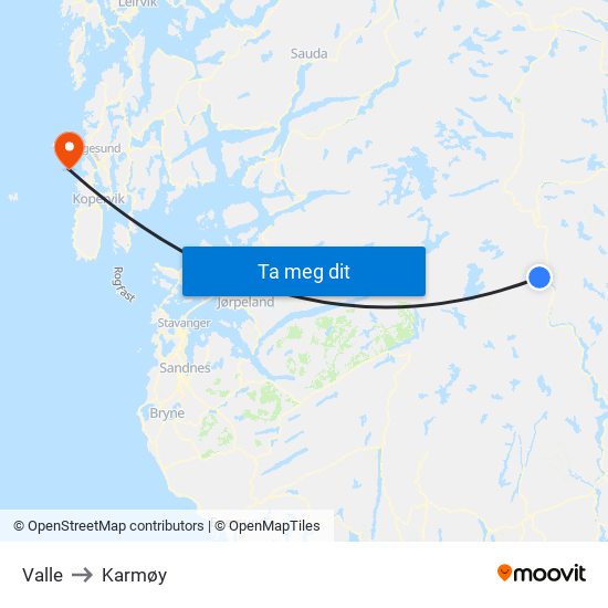 Valle to Karmøy map