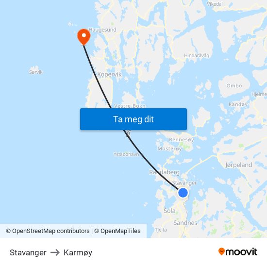 Stavanger to Karmøy map