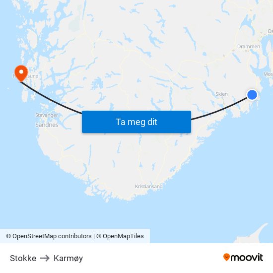 Stokke to Karmøy map