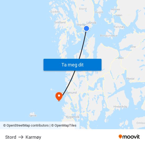 Stord to Karmøy map