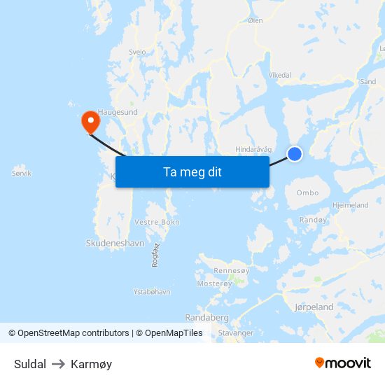 Suldal to Karmøy map