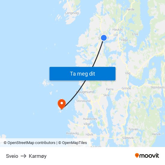 Sveio to Karmøy map