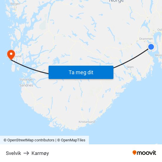 Svelvik to Karmøy map