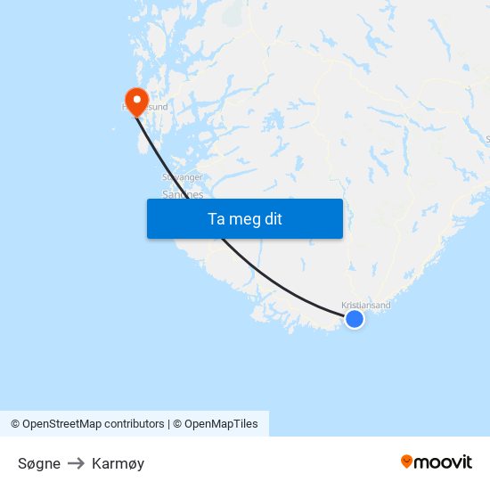 Søgne to Karmøy map