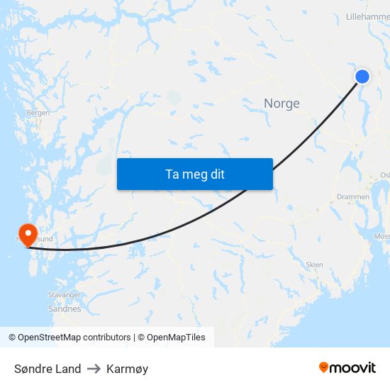 Søndre Land to Karmøy map