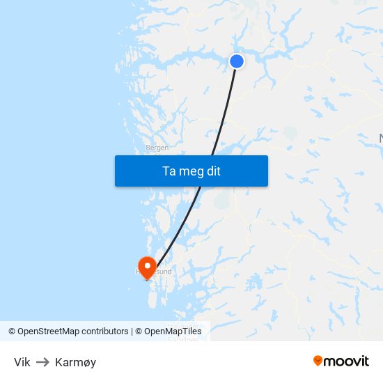 Vik to Karmøy map