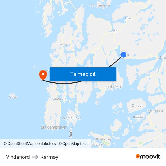 Vindafjord to Karmøy map