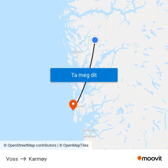 Voss to Karmøy map