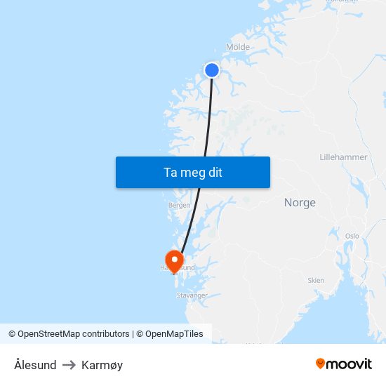 Ålesund to Karmøy map