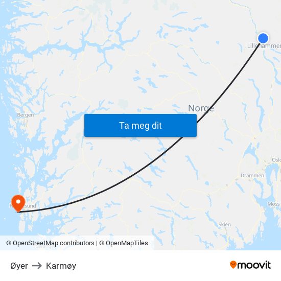 Øyer to Karmøy map