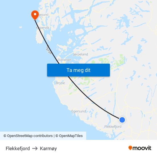 Flekkefjord to Karmøy map