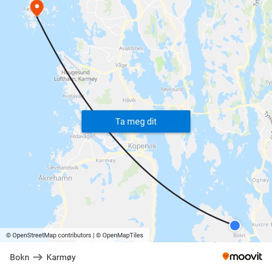 Bokn to Karmøy map