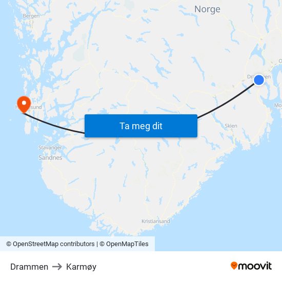 Drammen to Karmøy map