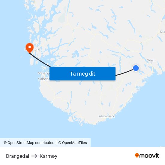 Drangedal to Karmøy map