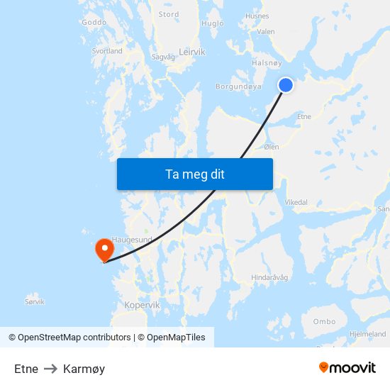 Etne to Karmøy map