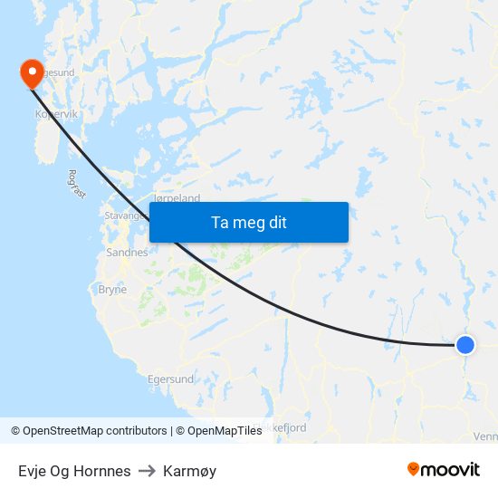 Evje Og Hornnes to Karmøy map