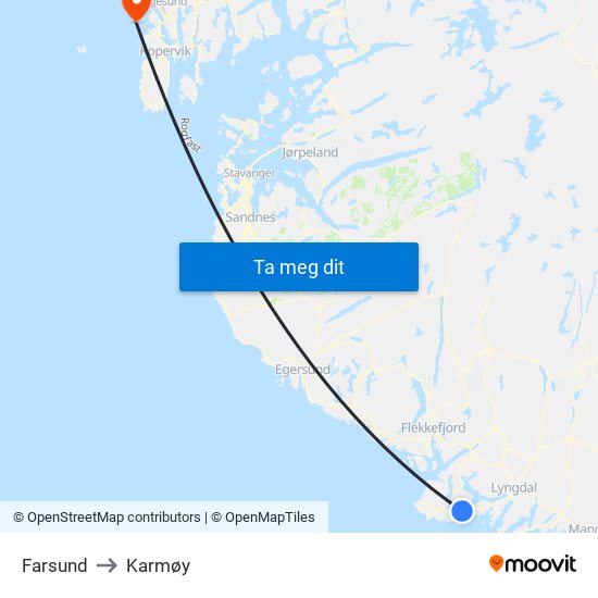 Farsund to Karmøy map