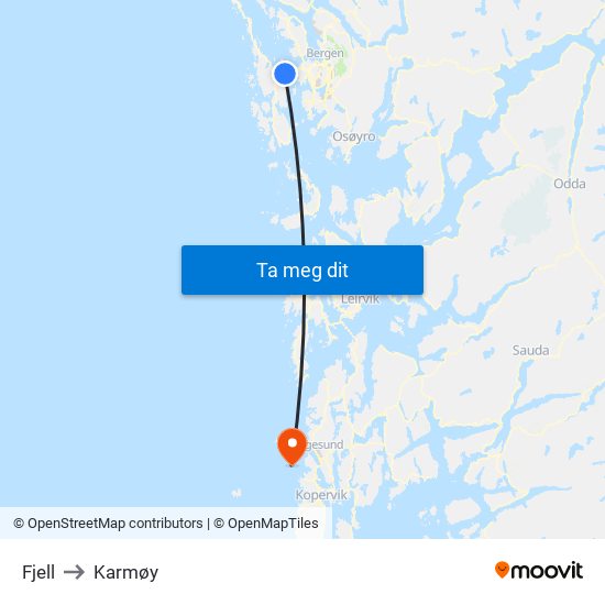 Fjell to Karmøy map