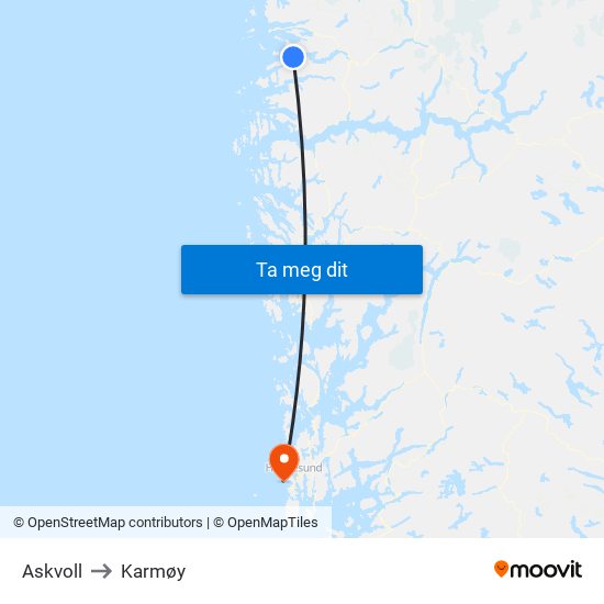 Askvoll to Karmøy map