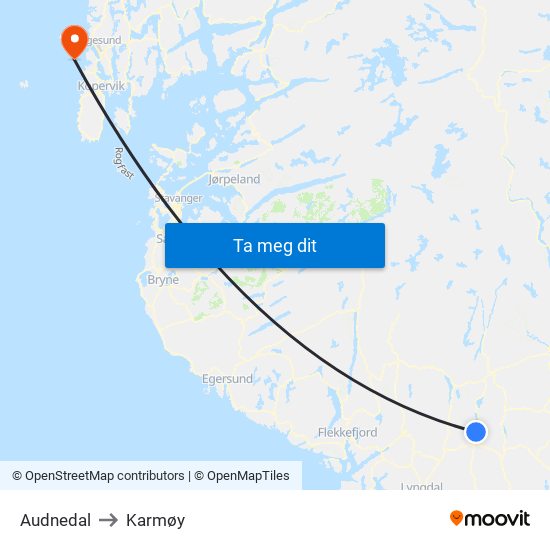 Audnedal to Karmøy map