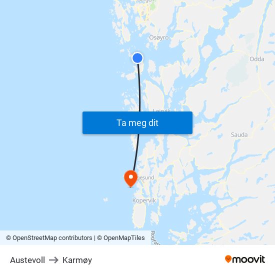 Austevoll to Karmøy map
