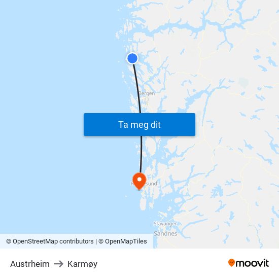 Austrheim to Karmøy map