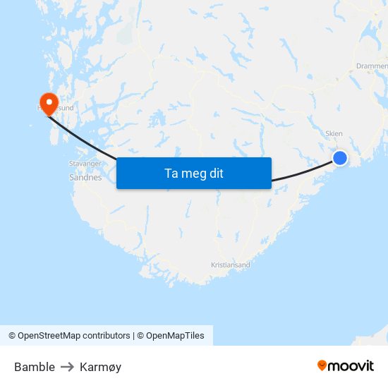Bamble to Karmøy map