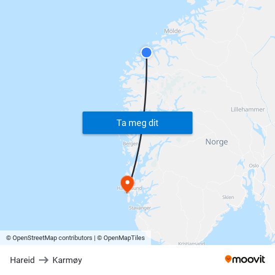 Hareid to Karmøy map