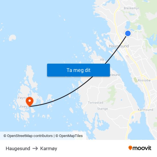 Haugesund to Karmøy map