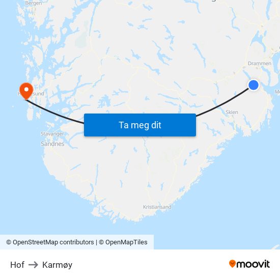 Hof to Karmøy map