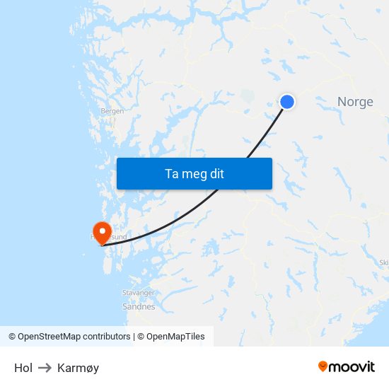 Hol to Karmøy map