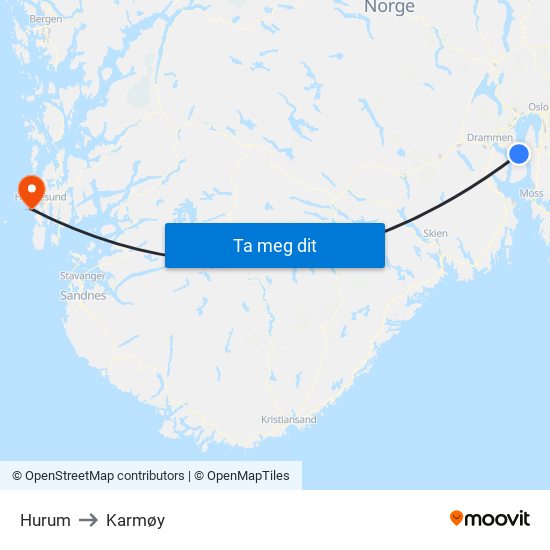 Hurum to Karmøy map