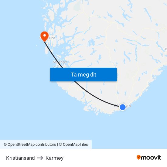 Kristiansand to Karmøy map