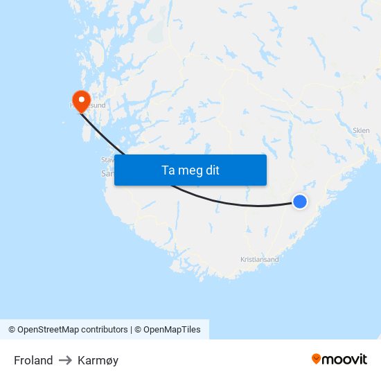 Froland to Karmøy map