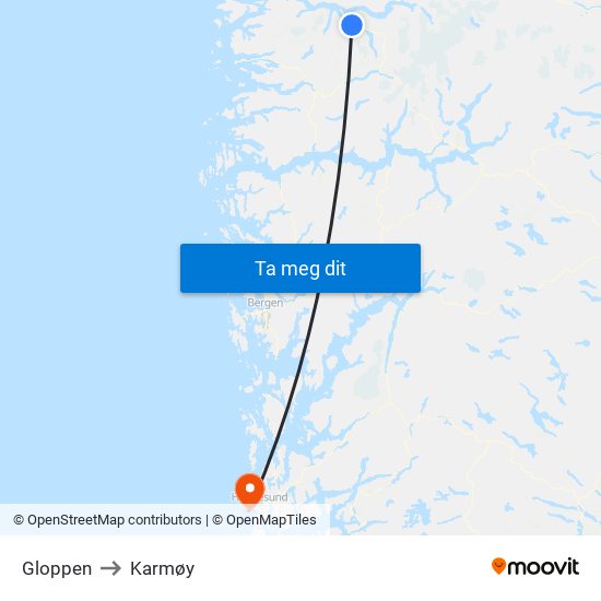 Gloppen to Karmøy map