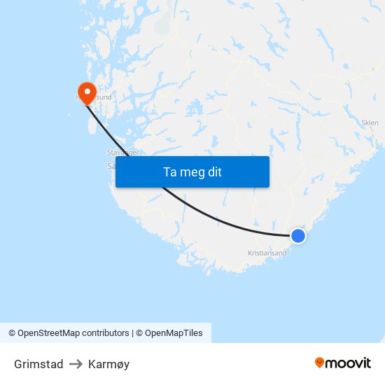 Grimstad to Karmøy map