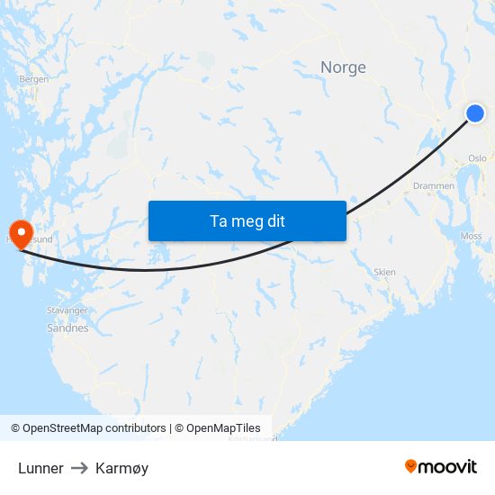 Lunner to Karmøy map