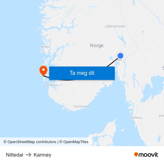 Nittedal to Karmøy map