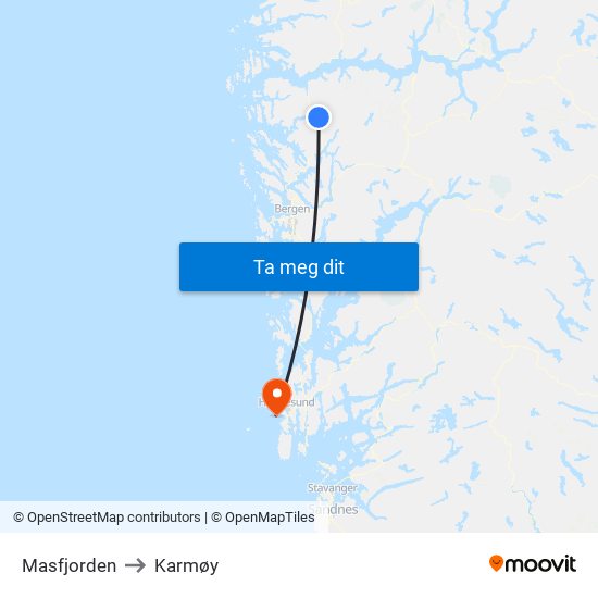 Masfjorden to Karmøy map