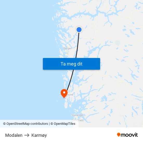 Modalen to Karmøy map