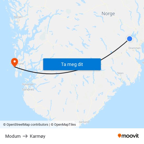 Modum to Karmøy map