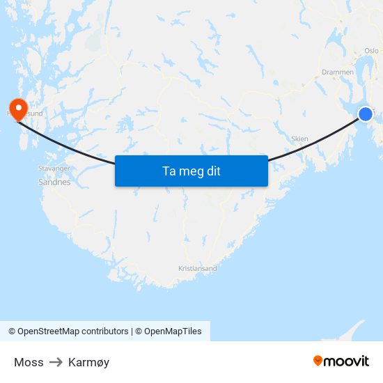 Moss to Karmøy map